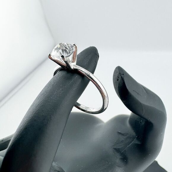Vintage 925 Sterling Silver Solitaire CZ Cocktail Ring Retro Glam Minimalist - Picture 3 of 6